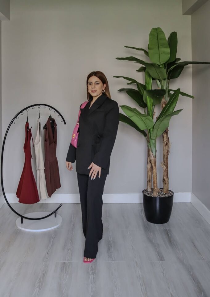 Siyah Marka Model Yandan Bağlamalı Blazer Ceket Pantolon Takım