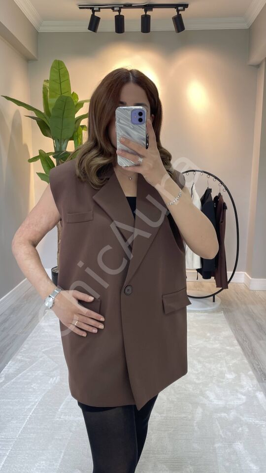 Kahverengi Premium Kalite Oversize Yelek