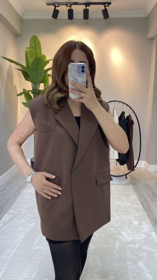 Kahverengi Premium Kalite Oversize Yelek