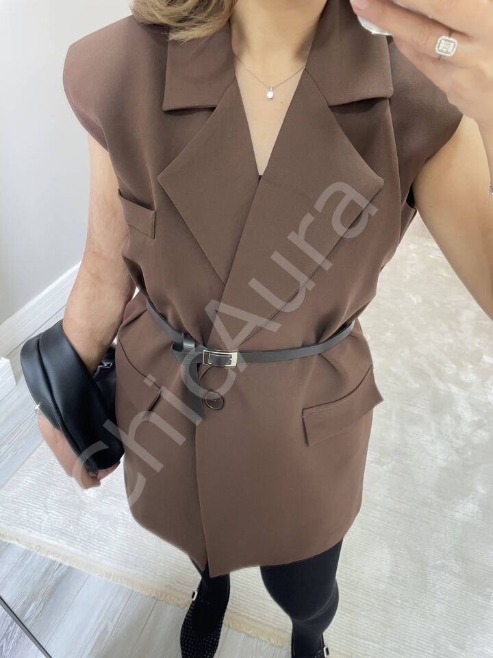 Kahverengi Premium Kalite Oversize Yelek