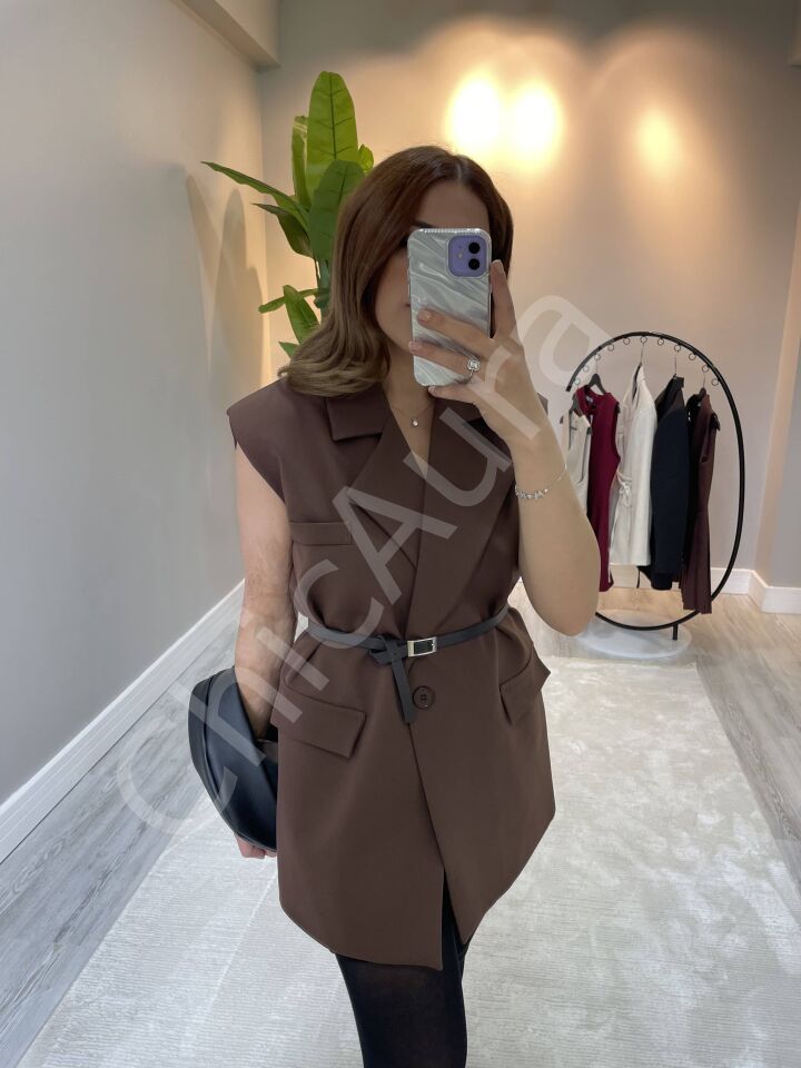 Kahverengi Premium Kalite Oversize Yelek