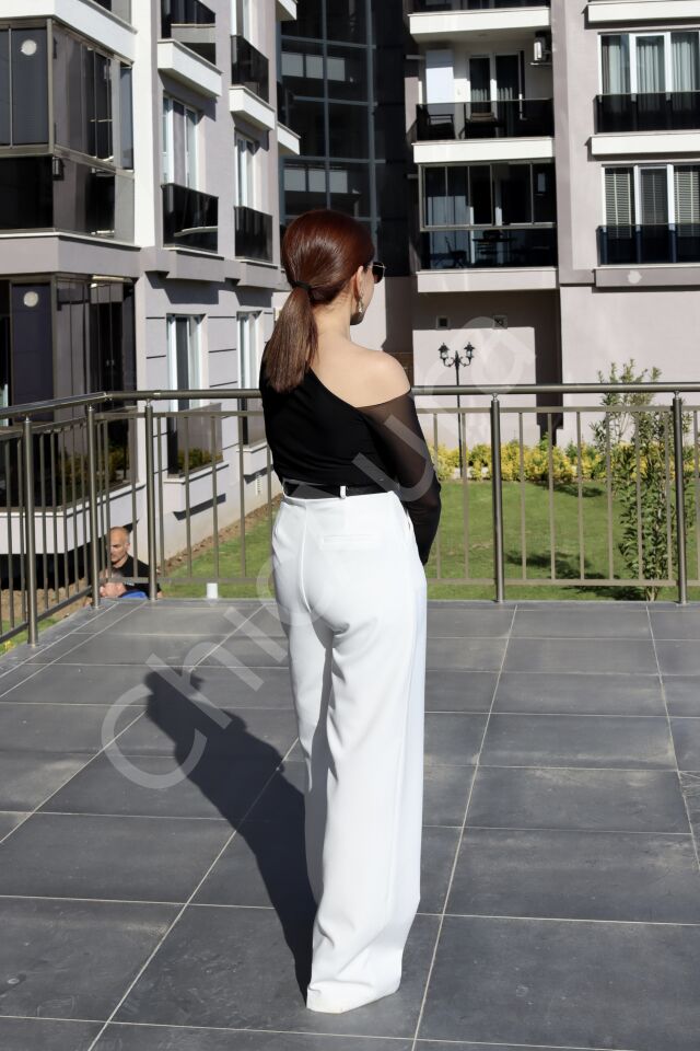 Beyaz Yüksek Bel ZR Marka Palazzo Pantolon