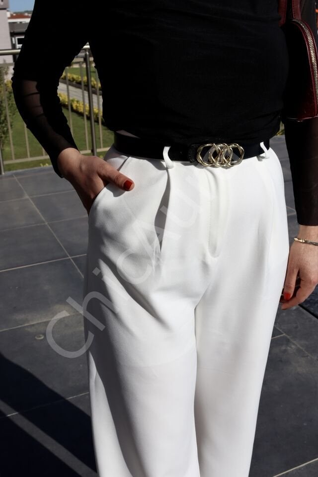 Beyaz Yüksek Bel ZR Marka Palazzo Pantolon