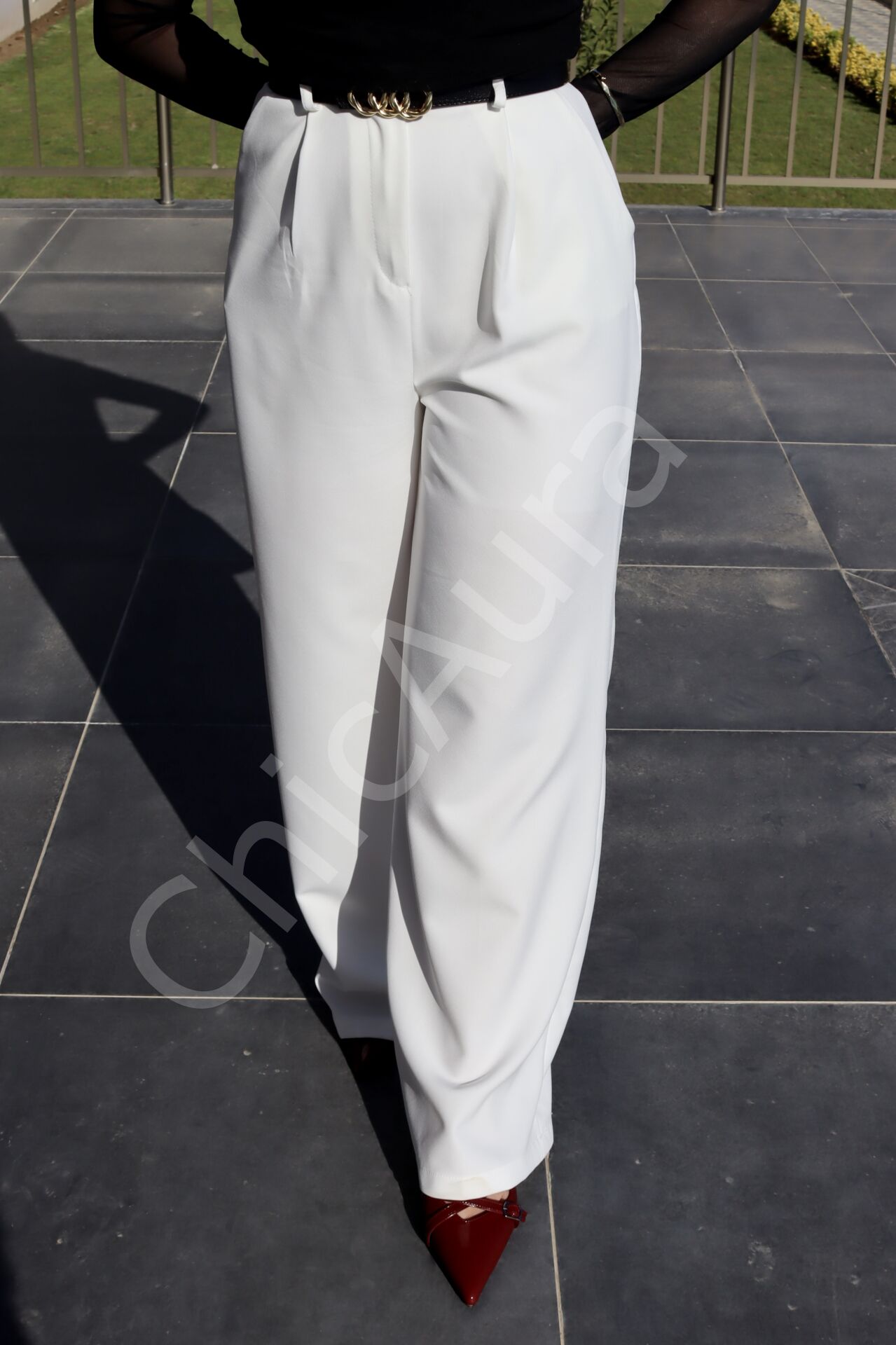 Beyaz Yüksek Bel ZR Marka Palazzo Pantolon