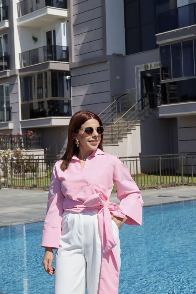 Poplin Kuşak Detaylı Gömlek