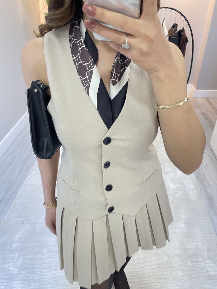 ZR Marka Piliseli Yelek Elbise