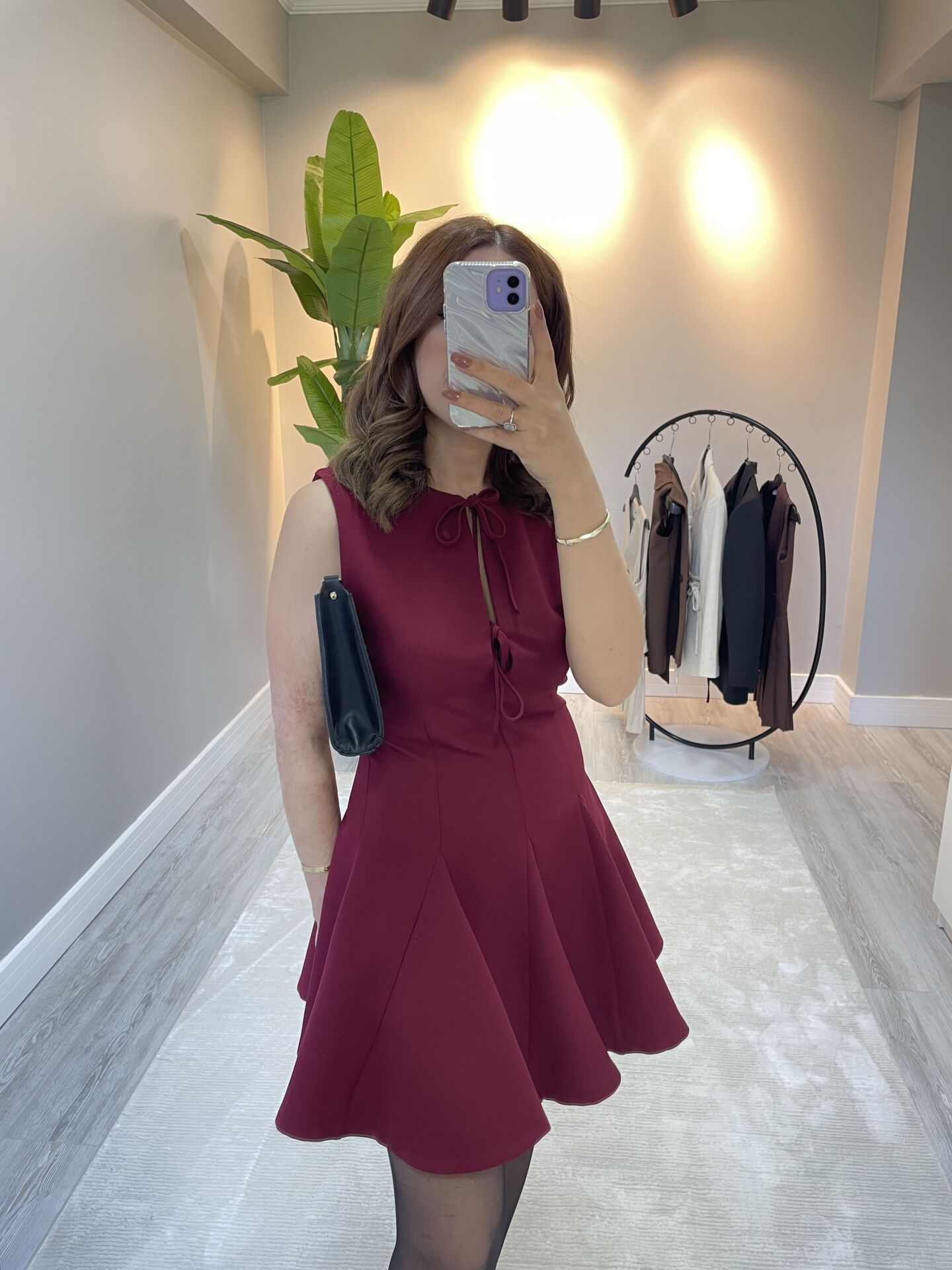 Bordo ZR Marka İp Detaylı Şık Mini Elbise