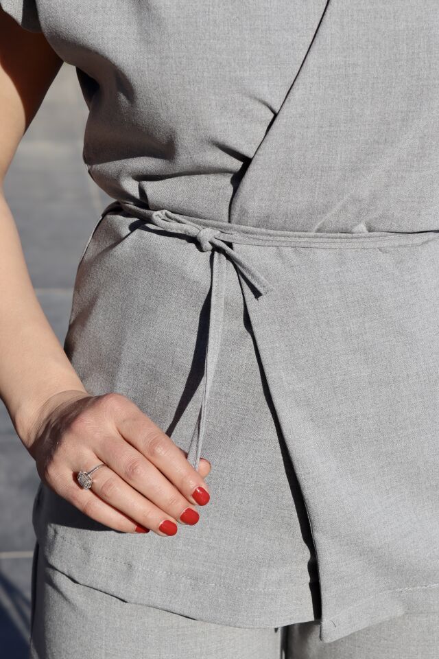 İnce Kuşaklı Gri Renk Poliviskon İkili Takım