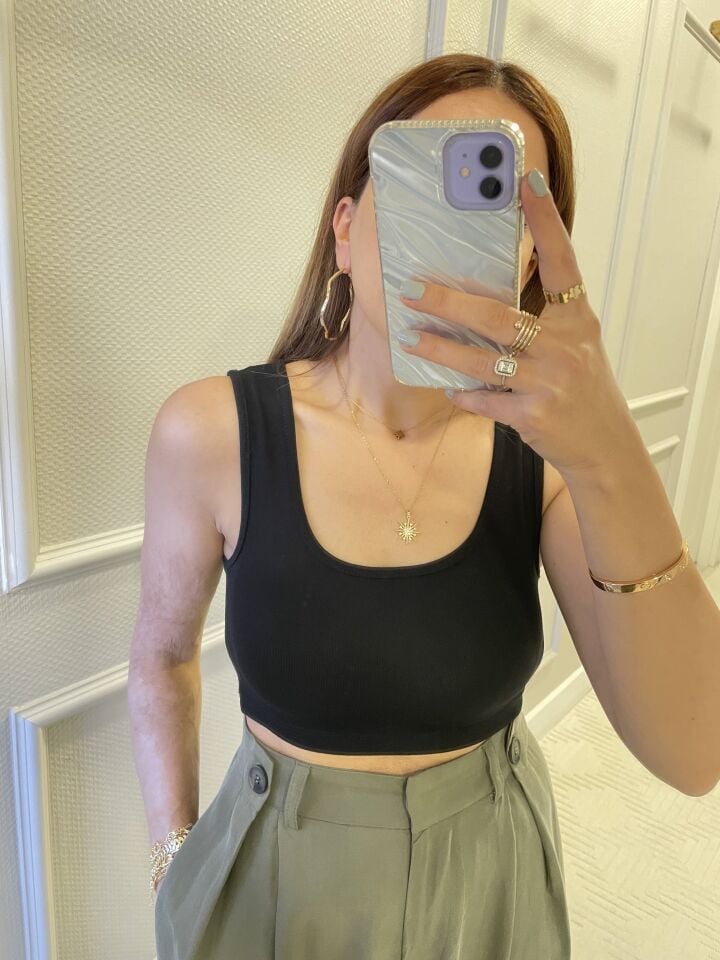 Oysho Crop Atlet / Siyah-Beyaz