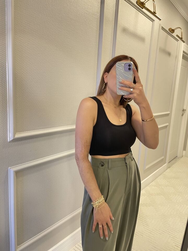 Oysho Crop Atlet / Siyah-Beyaz