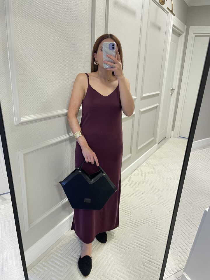 Oysho Model İp Askılı Yırtmaç Detaylı Uzun Elbise