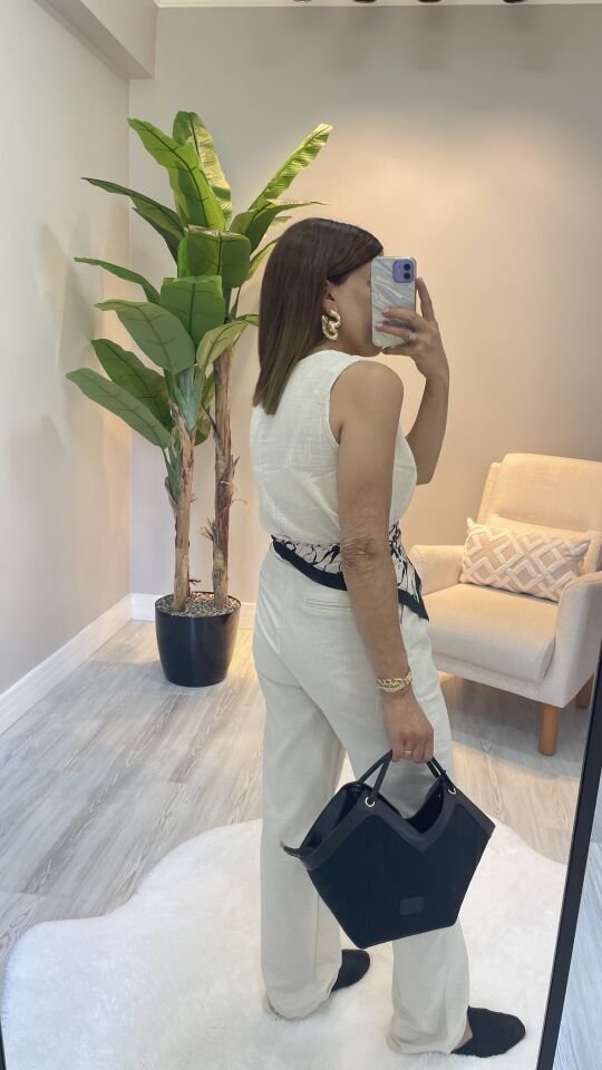Linen Touch Kadın Yazlık Keten Kolsuz Bluz