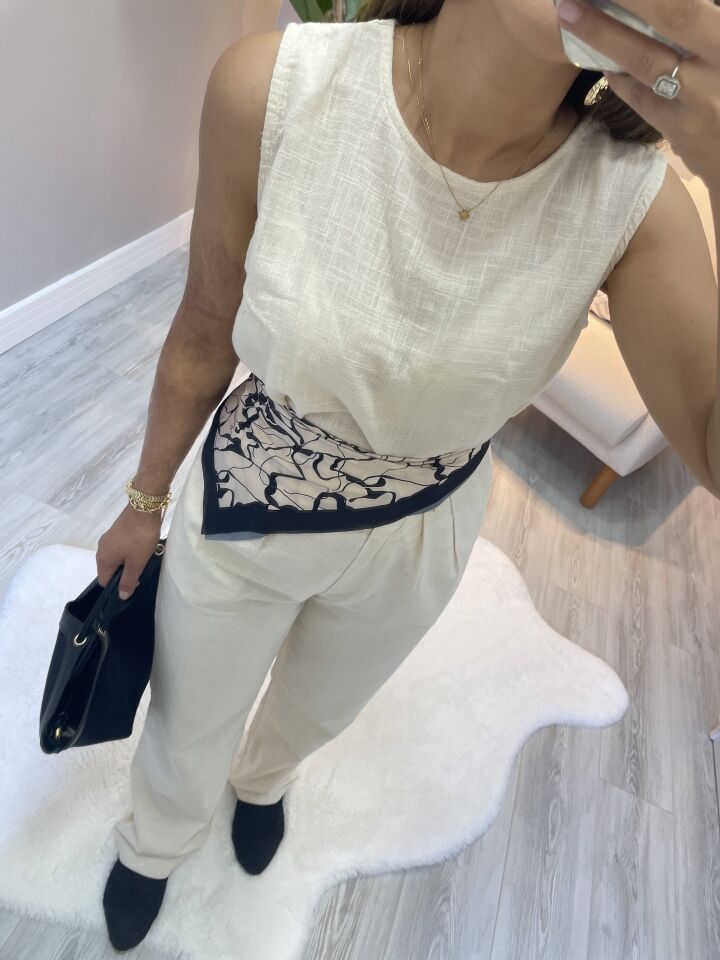 Linen Touch Kadın Yazlık Keten Kolsuz Bluz