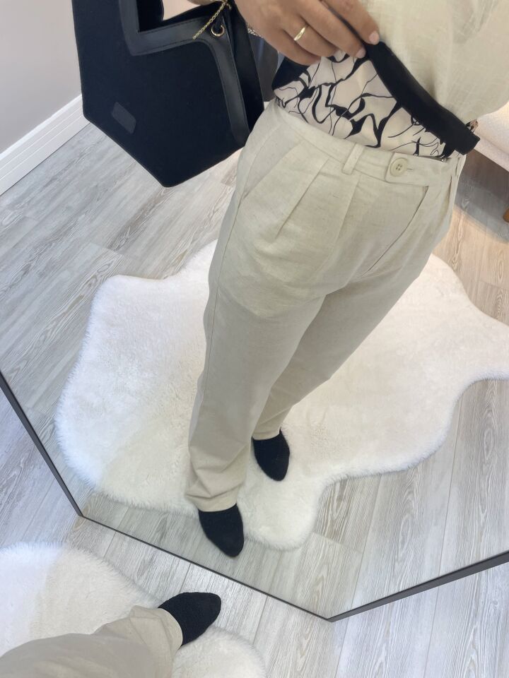 Natural Fit Keten Yazlık Yüksek Bel Kadın Pantolon
