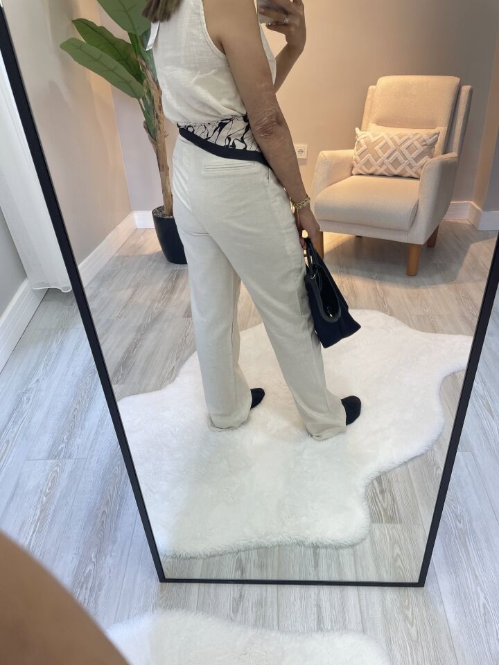 Natural Fit Keten Yazlık Yüksek Bel Kadın Pantolon