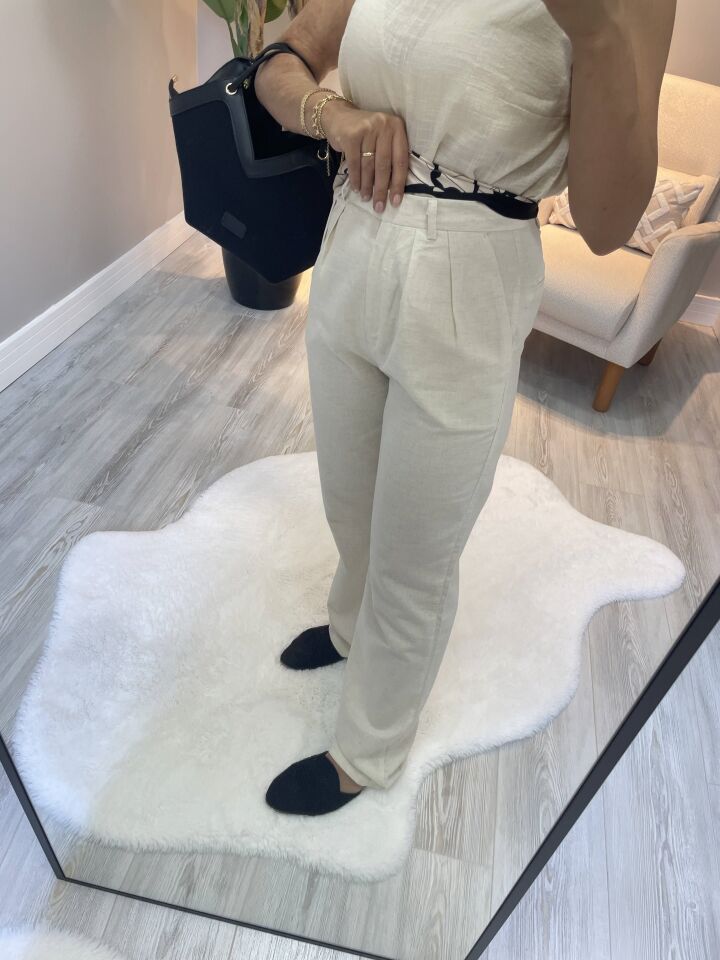 Natural Fit Keten Yazlık Yüksek Bel Kadın Pantolon