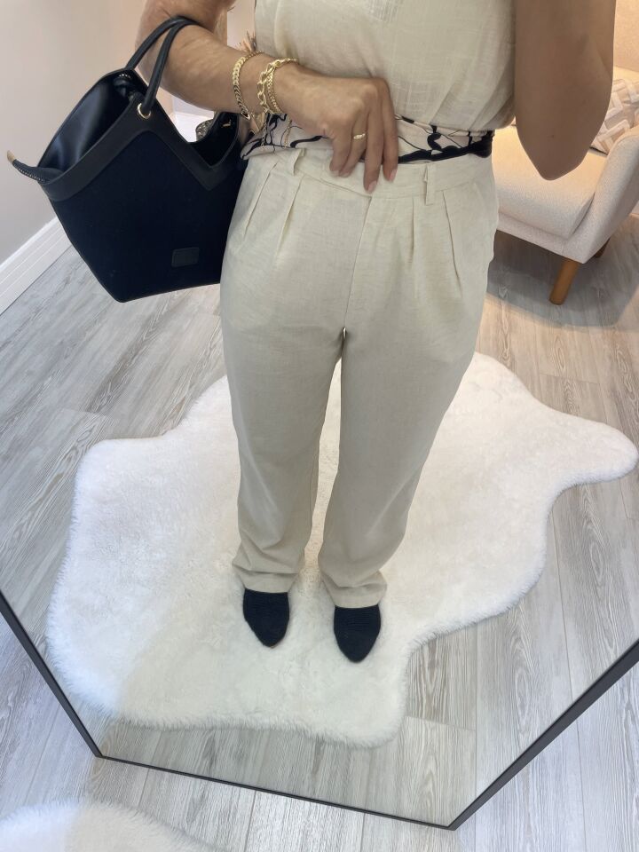 Natural Fit Keten Yazlık Yüksek Bel Kadın Pantolon